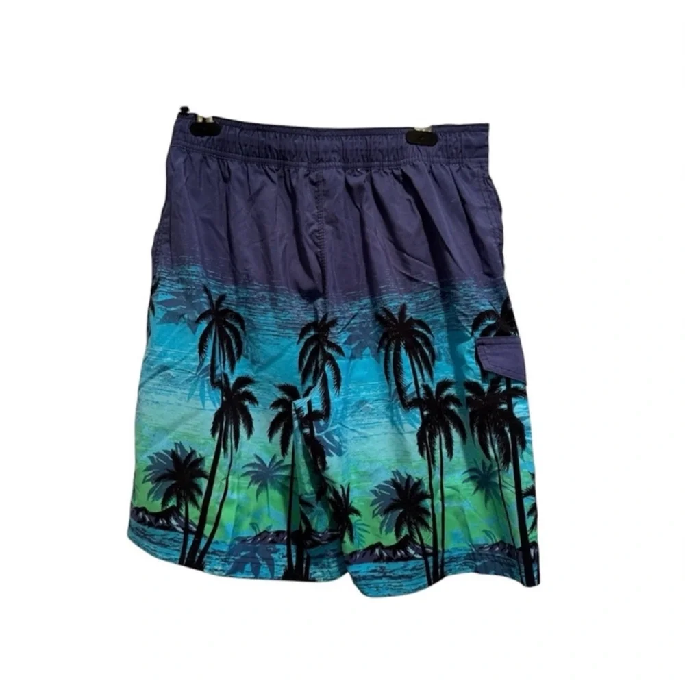 Men's Tropical Palm Print Swim Shorts - Blue/Green